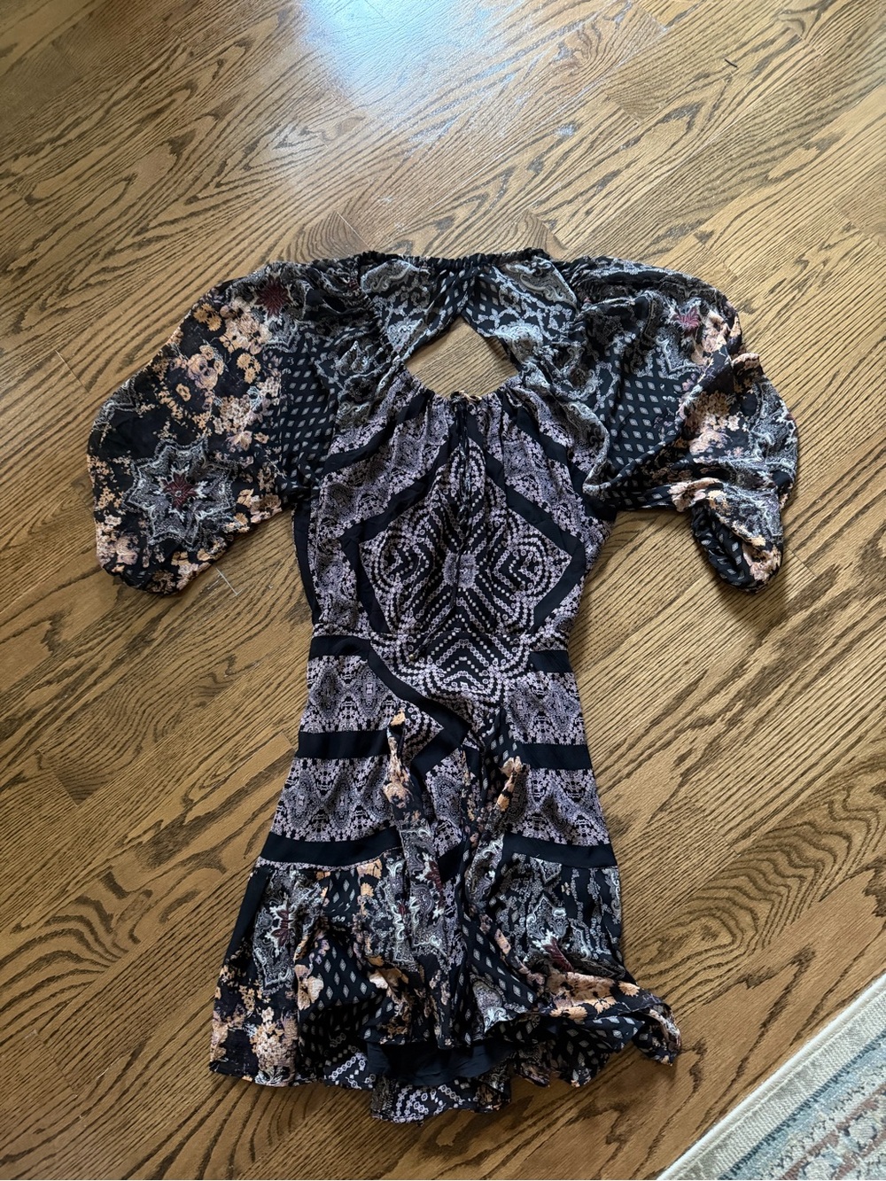 Free People Black and Mauve Mixed Print Dress